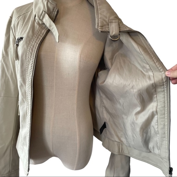 Tattoo cream colored man made vegan leather polyurethane motorcycle jacket - Picture 8 of 11